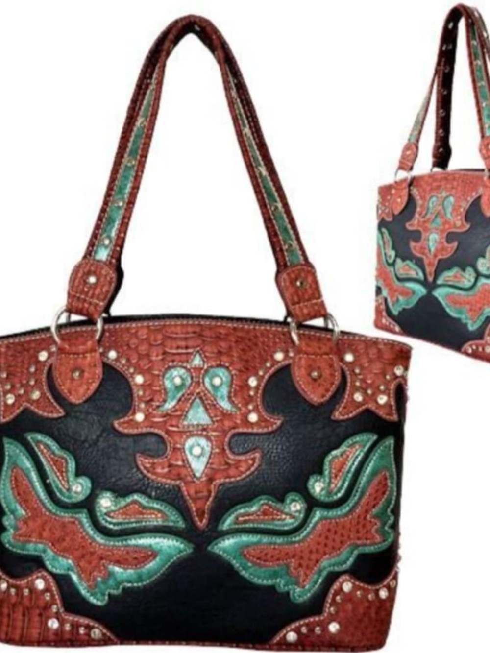 Montana West Women’s Embossed Western Tote Bag in Black, Brown and Green